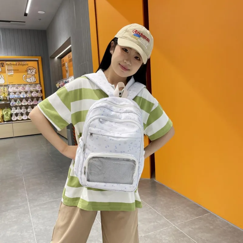 Kewuku Nylon Ita Bag Backpack Unisex Light Green/Light Blue-2