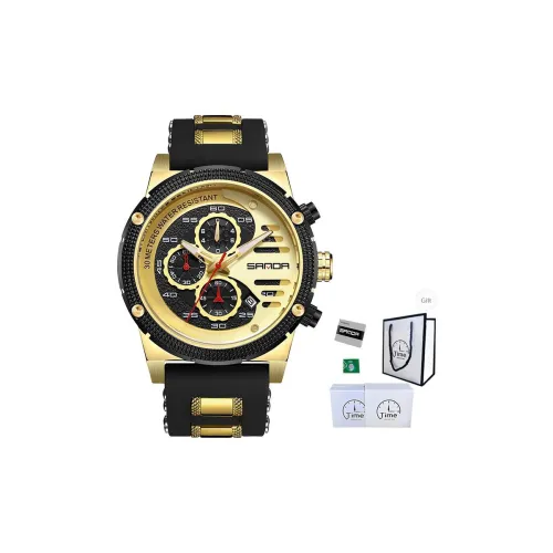 Sanda Кварцевый механизм силиконовый ремешок мужские часы золотой циферблат