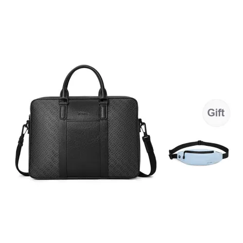 PIERRE CARDIN PVC With Cow Leather One Shoulder Crossbody Portable Briefcase Tubas Men's Black Gray