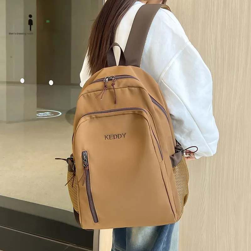 Yalu Nylon Fabric Backpack Regular Unisex White/Black/Coffee/Brown-27