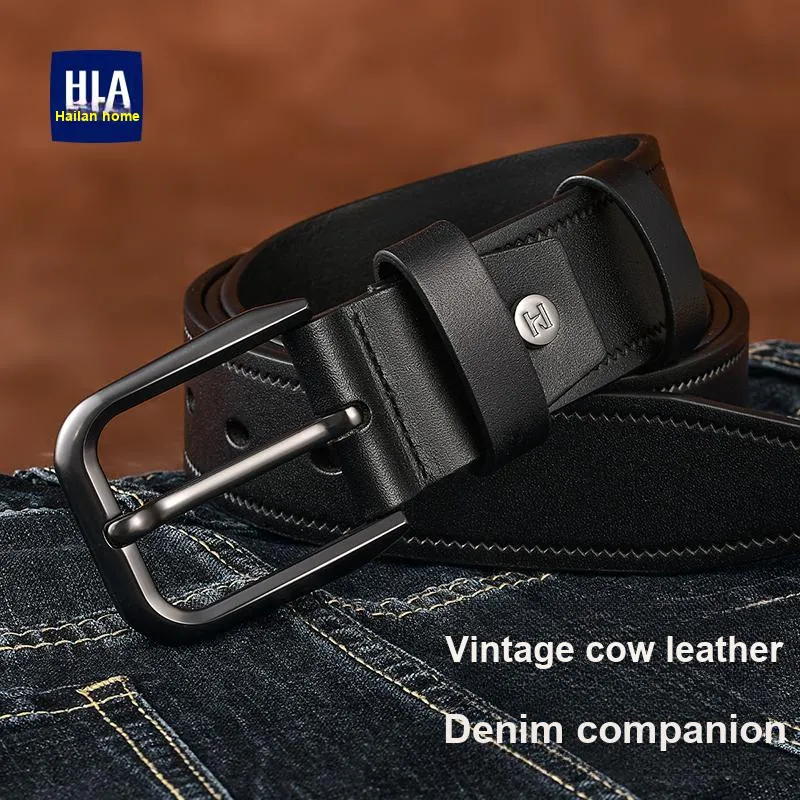 HLA Cow Leather Belts Men's 3.75cm-1