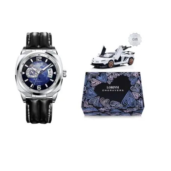 LOBINNI L Automatic Mechanical Movement Genuine Leather Strap Watch Men's Watches Blue Dial