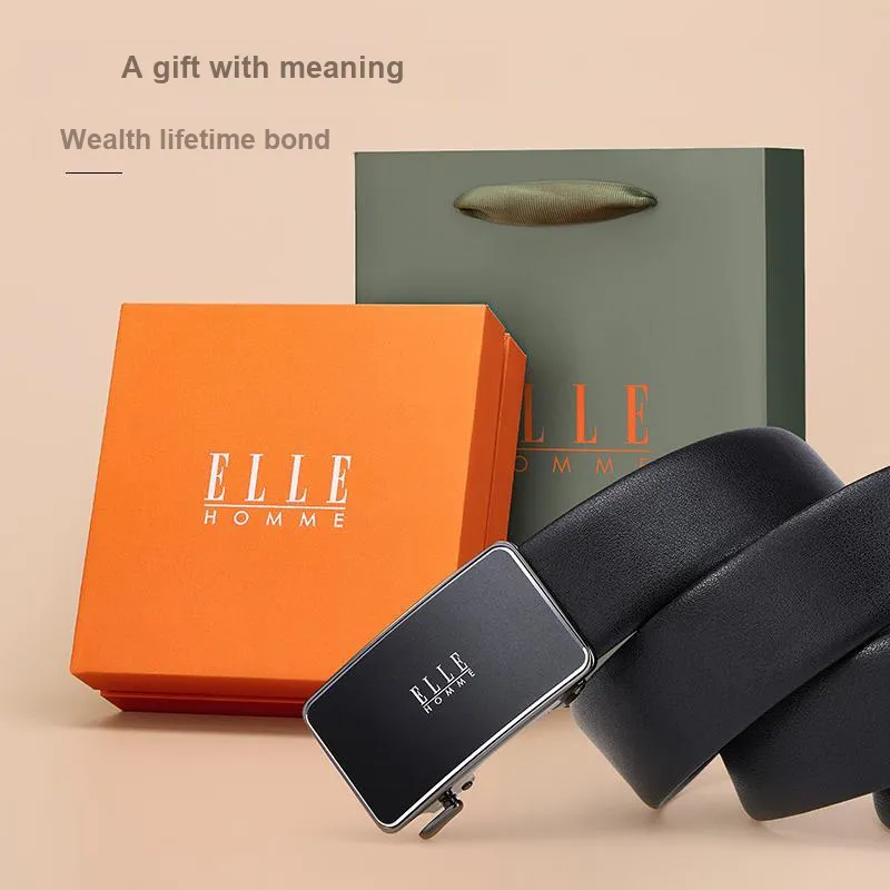 ELLE HOMME Cow Leather Belts Men's Width 3.5cm-2
