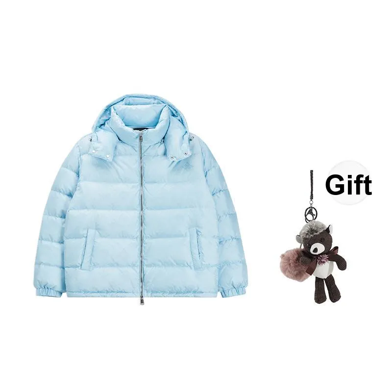 Ed Hardy Down Jacket Men's Baby Blue With A Complimentary YSL Black Opium Fragrance Pendant
