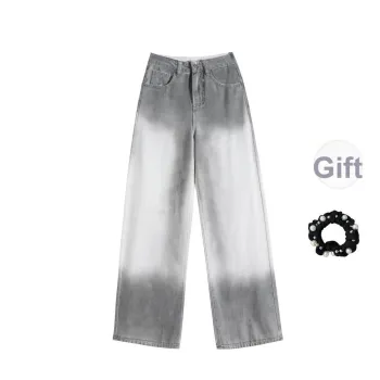 WUSHANSHAN Jeans Women's Tie Dye Gray+Hair Tie Comes With