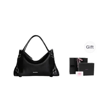 Muuluu Mercerized Satin One Shoulder Shoulder Bag Medium Size Women's Black