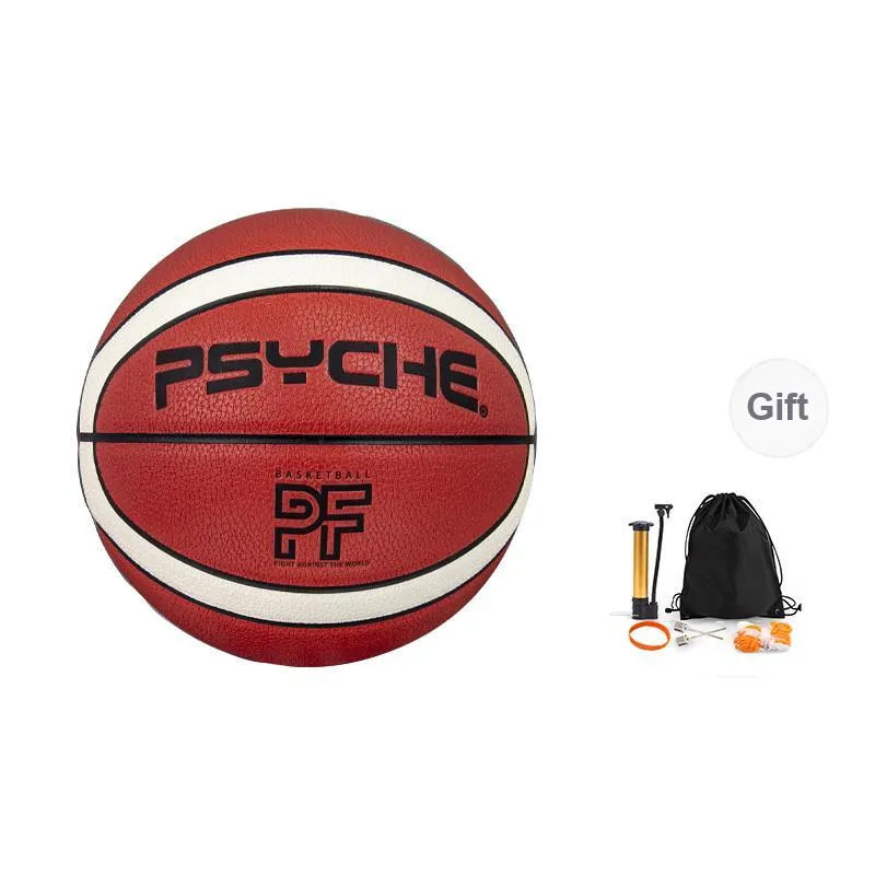 PSYCHE PU Litchi Grain Basketball Brown White Size 7 Training Unisex-0