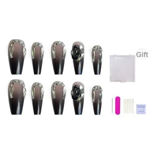 ORANOT Черный градиент Full Ромб Готический Прохладный Острый False Nail Средний LADDER Coquette Стиль Instagram 24 мм