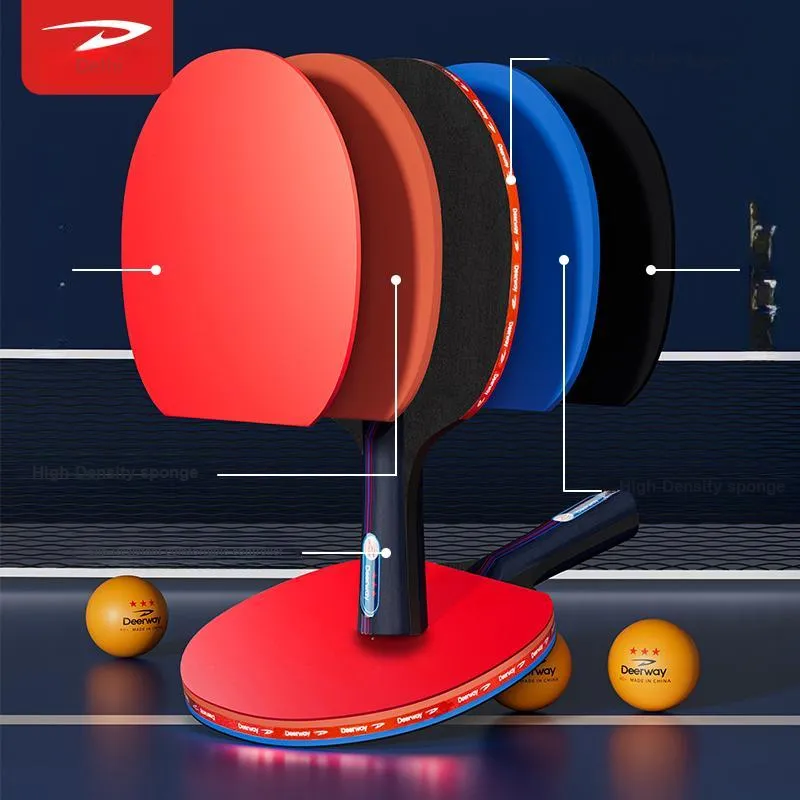 DEERWAY Ping Pong Paddles Unisex 5 Layer Poplar, Blade With Carbon Material Red Blue-2