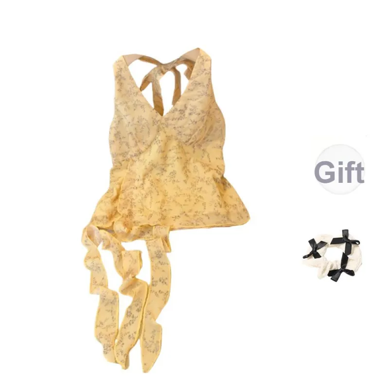 CPAURA Tank Tops Women's Yellow+Bowknot Hair Tie Comes With-0