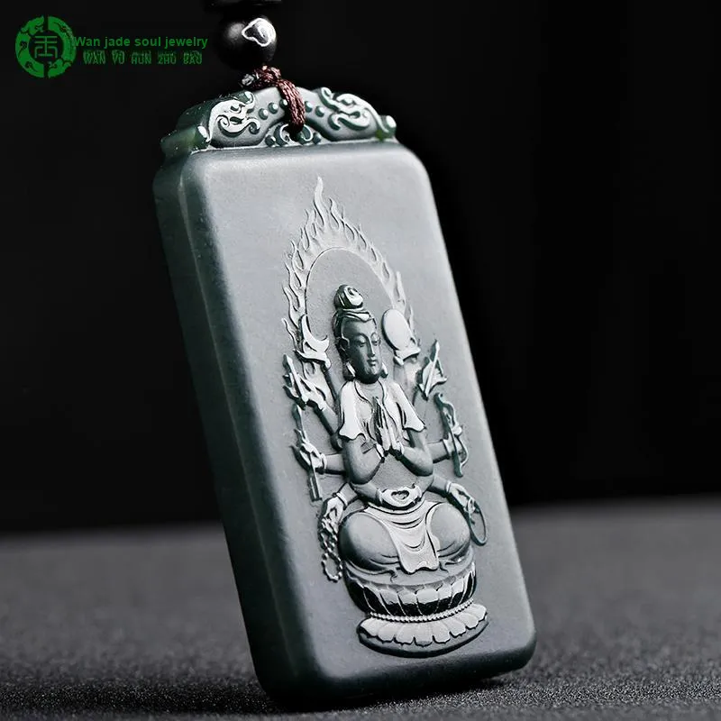 WANYUHUN Hetian Jade Pendants Green Jade Unisex-3