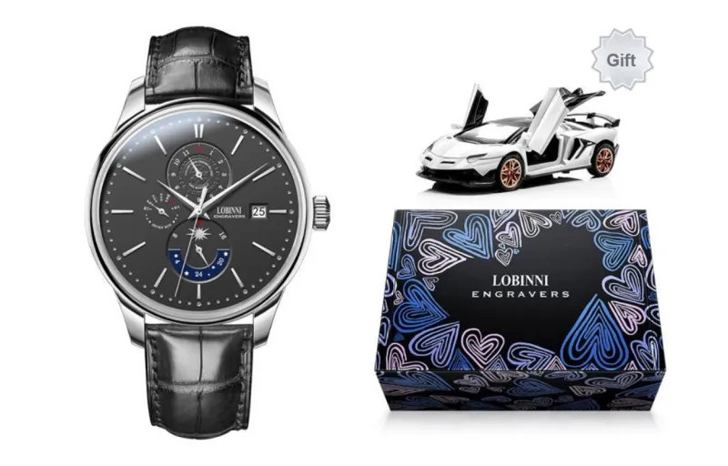 LOBINNI L Automatic Mechanical Movement Cowhide Strap Watch Men's Watches White Dial-4