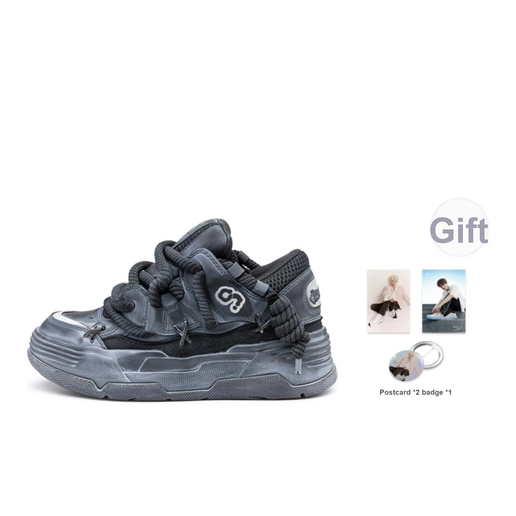 CN Skate Coverage Anti Slip And Wear Resistant Breathable Low Top Skateboard Shoes Unisex Black Gray