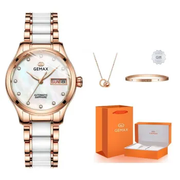 GEMAX Wrist Watch Automatic Mechanical Movement Ceramic Strap Watch Women's Watch Mother of Pearl Color Watch Dial