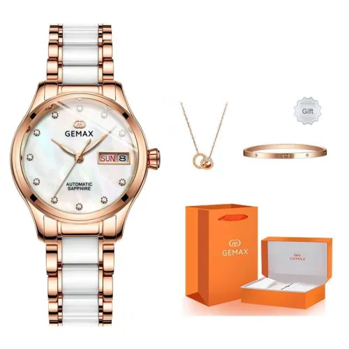 GEMAX Wrist Watch Automatic Mechanical Movement Ceramic Strap Watch Women's Watch Mother of Pearl Color Watch Dial