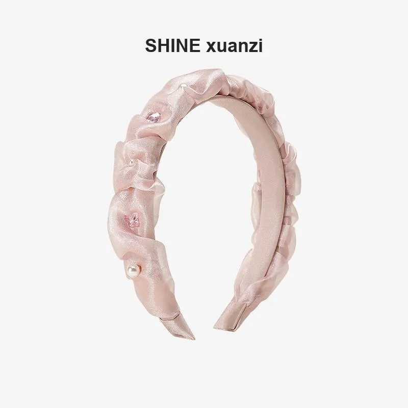 SHINE Begonia Collection Fabric, Crystal Beads, Shell Pearl Headbands Women's-5