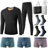 8-Piece Set Gift Box (1 Set of Wool & Linen Black Underwear+3 Pairs of Underpants+4 Pairs of Socks)