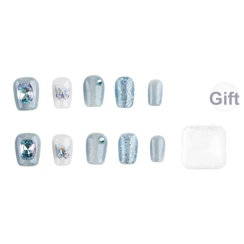 Song Biography Синий Кошачий глаз Сверкающий страз Элегантность Премиум Feel False Nail Короткий LADDER 15mm