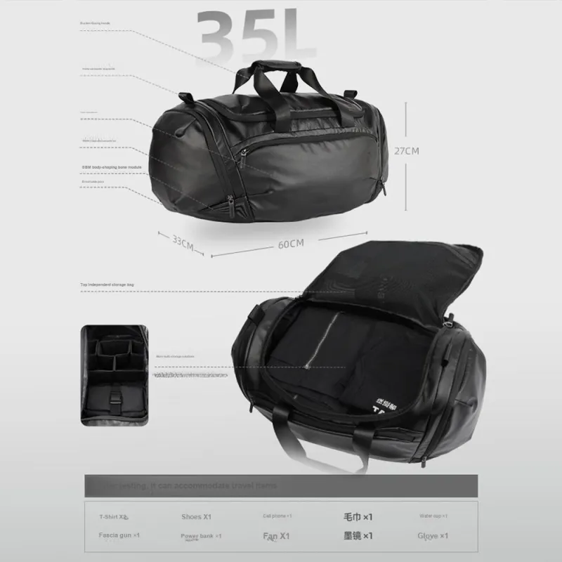 TAJEZZO PVC Travel Bag Large Size Unisex Black-7