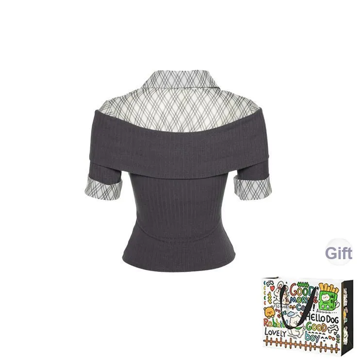 OURUOKE Shirts Women's Gray Shopping Bag Included-1