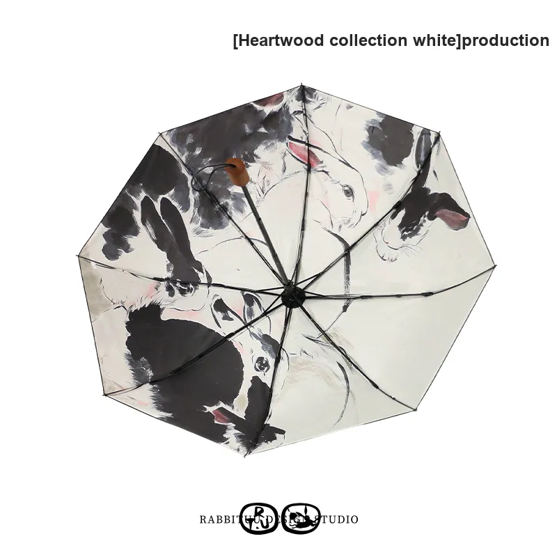 RABBITUU Wooden Heart Collection White Designer Original Umbrella Men's Trendy Folding Umbrella White Rabbit Red Wolf-1