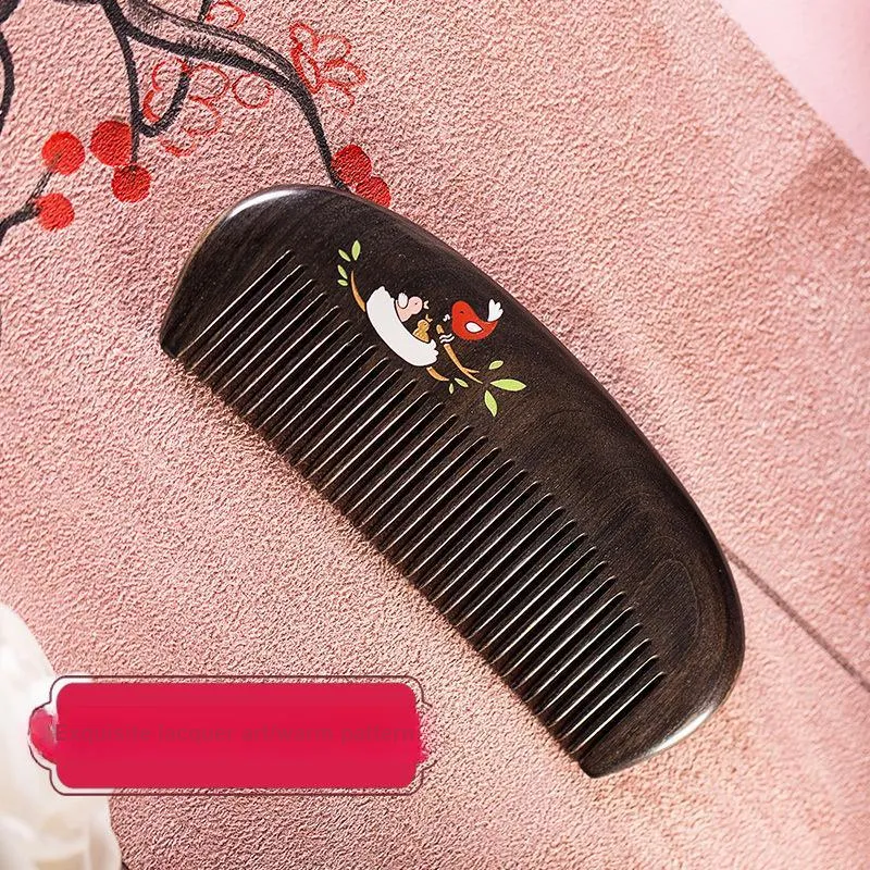 XIBI Sandalwood Household Mother Painted Bag Comb Portable Wooden Comb Massage Scalp Hair Growth-4