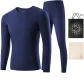 Men's V-Neck Clothing Sets (Sapphire Blue)-Thermal Velvet/Seamless High Elasticity/3A Antibacterial