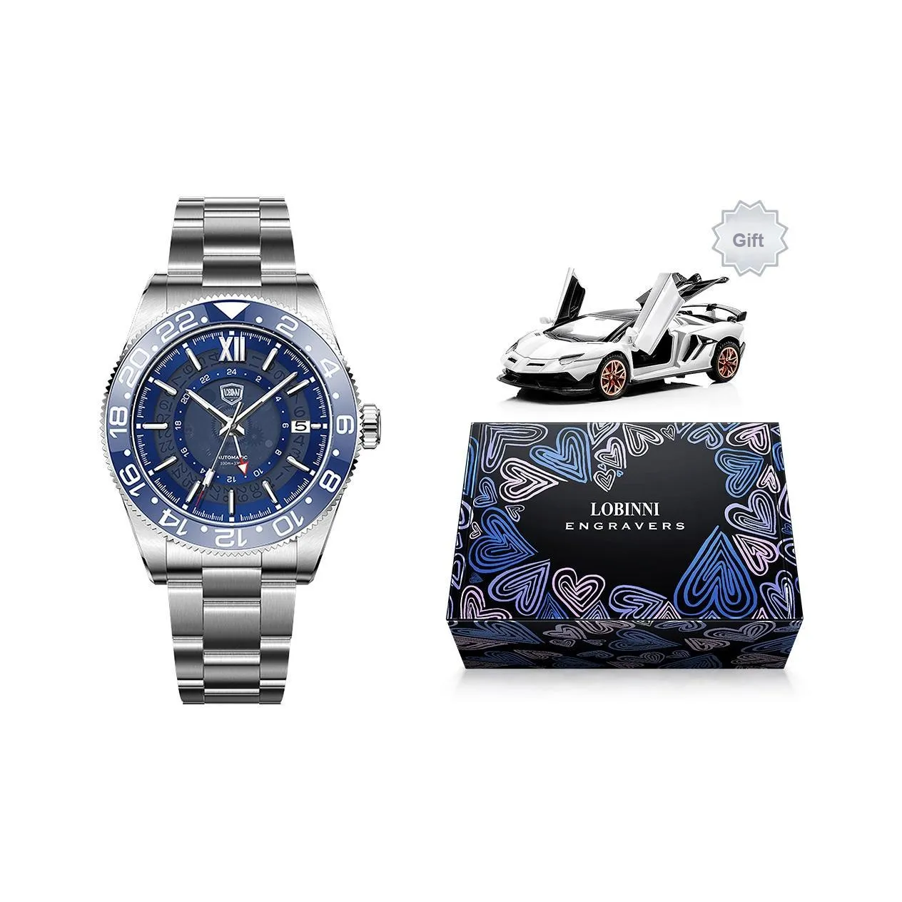 LOBINNI L Мужские дайв-часы Автоматический механический механизм Нержавеющая сталь Ремешок Часы Мужские часы Синий циферблат