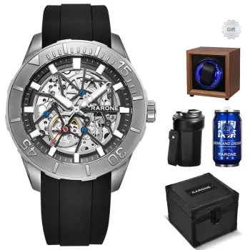 RARONE Gemini Dive Watch Automatic Mechanical Movement Silicone Strap Watch Men's Watches Cut Out Dial