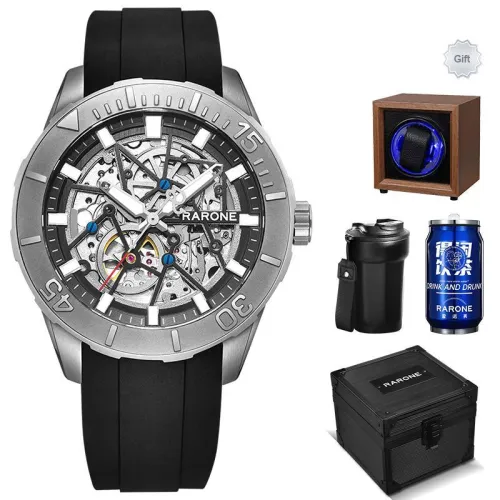 RARONE Gemini Dive Watch Automatic Mechanical Movement Silicone Strap Watch Men's Watches Cut Out Dial