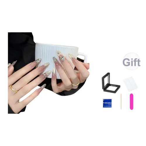 XNTX Звезда Бабочка Шепот False Nail Овал Длинный Розовое золото Телесный Кошачий глаз