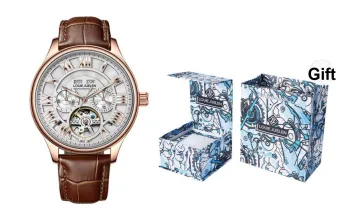 LOUIE JUELEN Automatic Mechanical Movement Genuine Leather Strap Watch Men's Watches White Dial