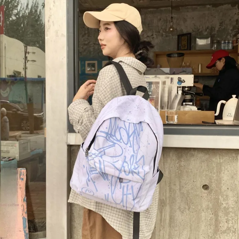 Yalu Waterproof Fabric Backpack Regular Unisex Pink Graffiti/Blue Graffiti/Gray Graffiti-7