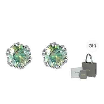 YPYN S925 Silver Stud Earrings Women's White Green