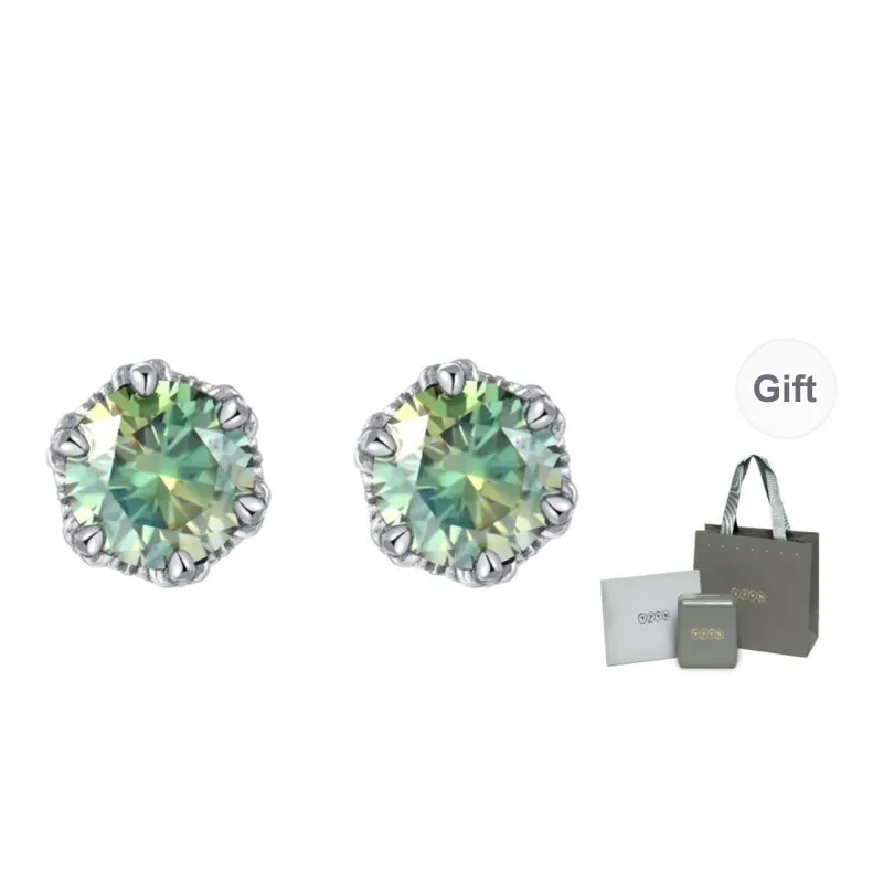 YPYN S925 Silver Stud Earrings Women's White Green-0