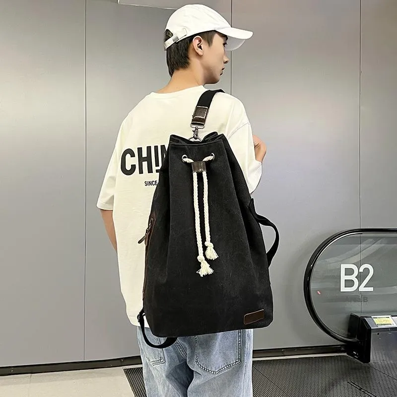 Deli Bear Canvas Backpack Unisex Light Gray/Black/Khaki-8