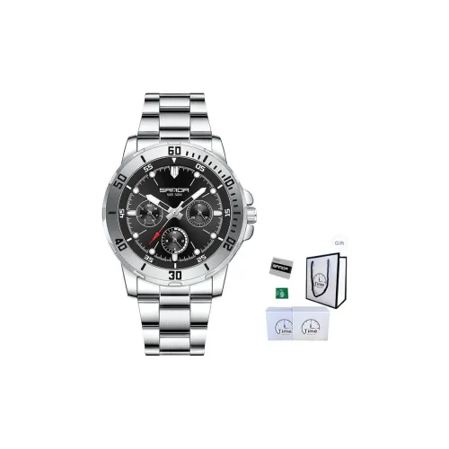 Sanda Кварцевый механизм стальной ремешок мужские часы черный циферблат