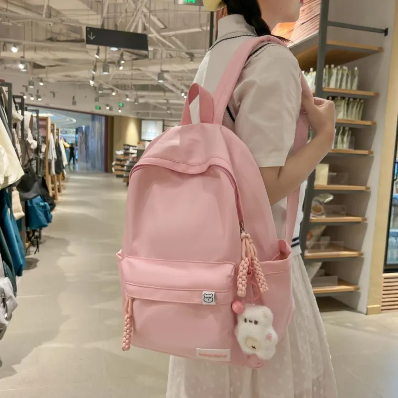 URBAN FOREST Nylon Backpack Unisex Pink/Yellow/Blue/Red/Black/White-4