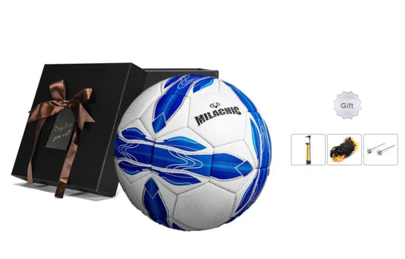 MILACHIC Size 5 Ball Soccer PU Machine Stitched Soccer Ball Unisex White And Blue Stitching-2