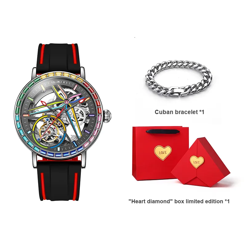 MUKUO Cool Play Collection Automatic Mechanical Movement Silicone Strap Watch Men's Watches Cut-Out Dial-9