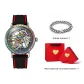 Silver Case Black Dial Red Silicone[Heart of The Diamond Box+Cuban Bracelet]