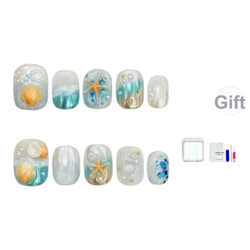 JINGCHANXUE [Морское побережье Whispers] Романтический Остров False Nail Короткий Круглый Лето Градиентный Стиль Instagram 12mm