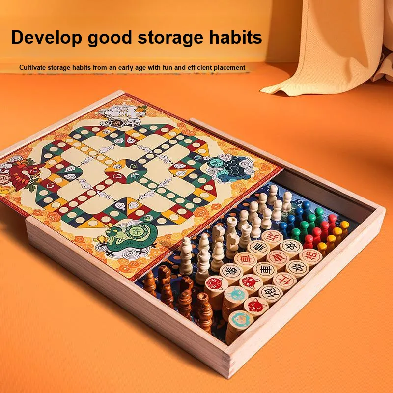 Wooden Play Family Multifunction Board And Card Games Board Games
