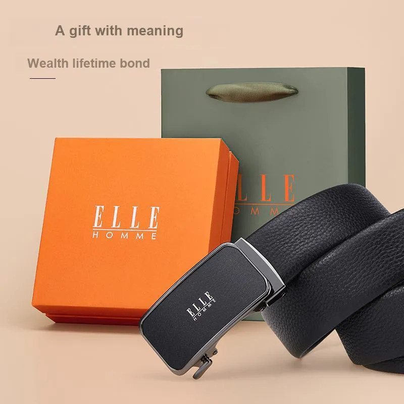 ELLE HOMME Top Grain Cow Leather Premium Casual Comfortable Belt, Gift Box Set Men's Gunmetal Width 3.5cm-8
