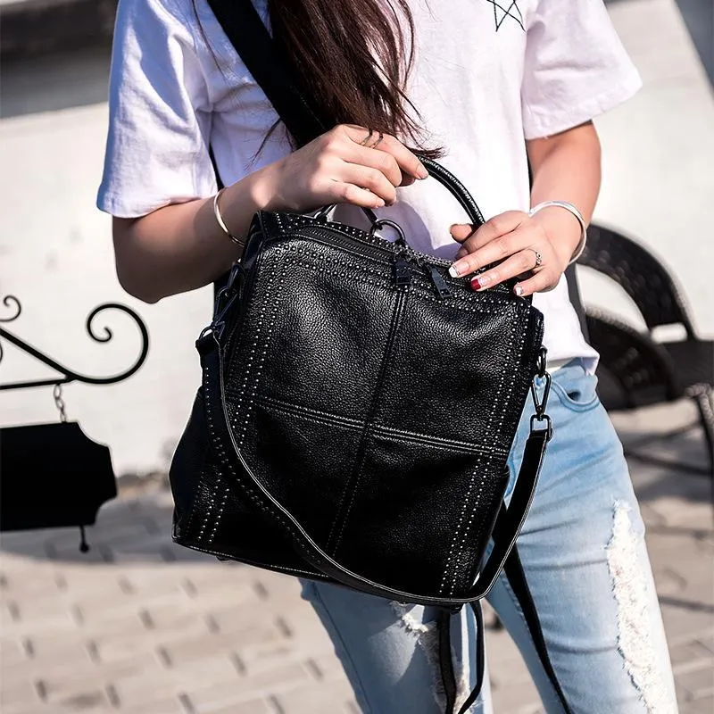 TTaG．baG Cow Leather Portable One Shoulder Backpack Regular Women's Gray/Pink/Black-4