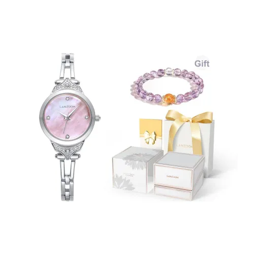 LANZOOM Серия Yueji Кварцевый механизм Женские часы на запястье Розовый циферблат Металлический ремешок