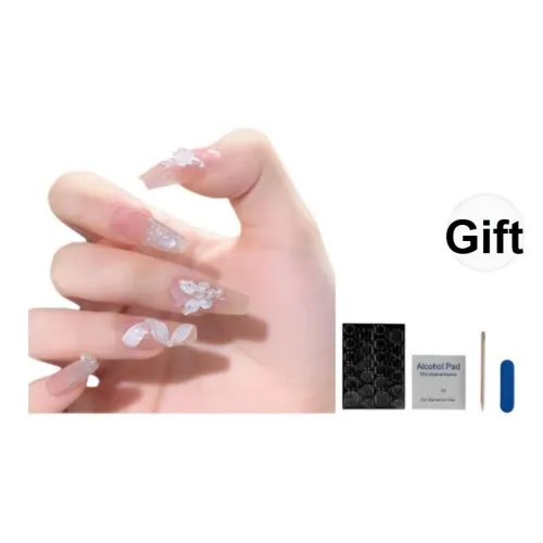 OUYUJI False Nail Овал MID Длина Кожа Градиентный Стразы Украшенный