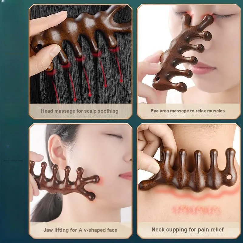 SHITIAN Head Therapy Comb Caterpillar Comb Natural Golden Sandalwood Wooden Comb Head Meridian Massage-3