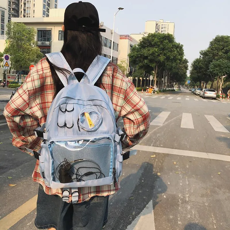KAKAXI Nylon Backpack Unisex White/Black/Blue-4