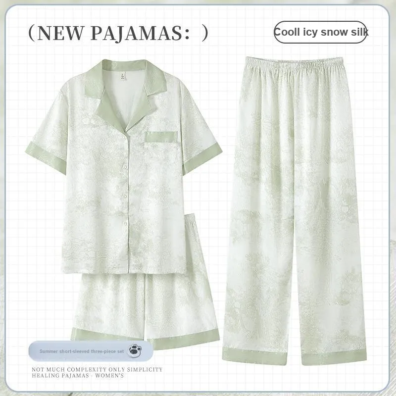 Maultiay Pajama Set Women's Cream Green-1
